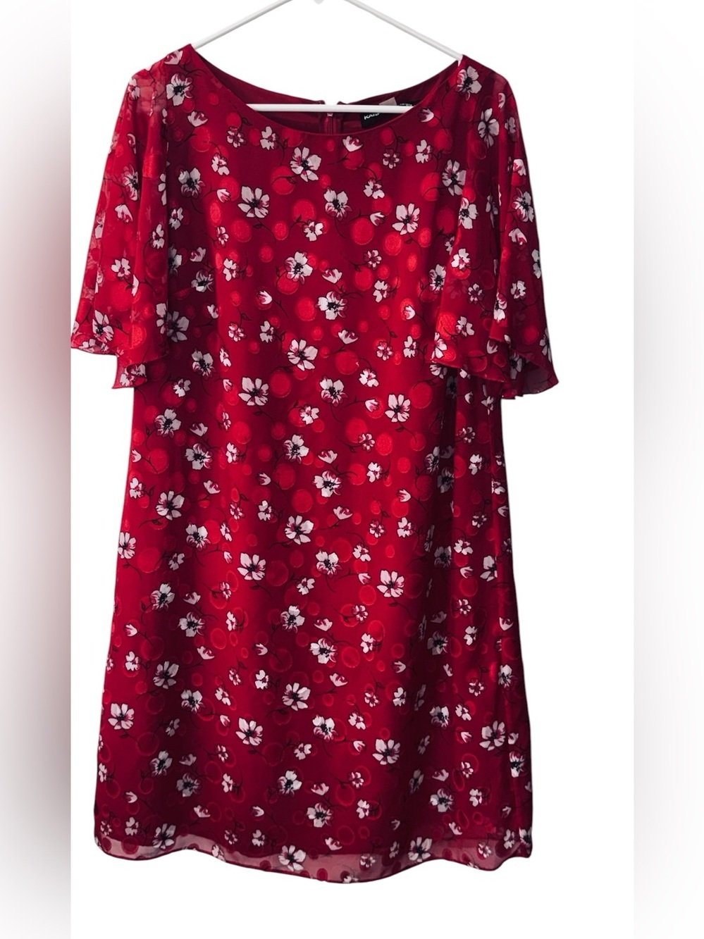 Karl Lagerfeld Paris Red Clip Dot Floral Print Dress Size 14 - Picture 4 of 9